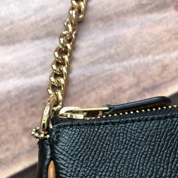 SOLD ❌COACH Nolita 19 Zipper Pouch Mini Bag Black Leather Gold-tone Chain Strap - Picture 4 of 11